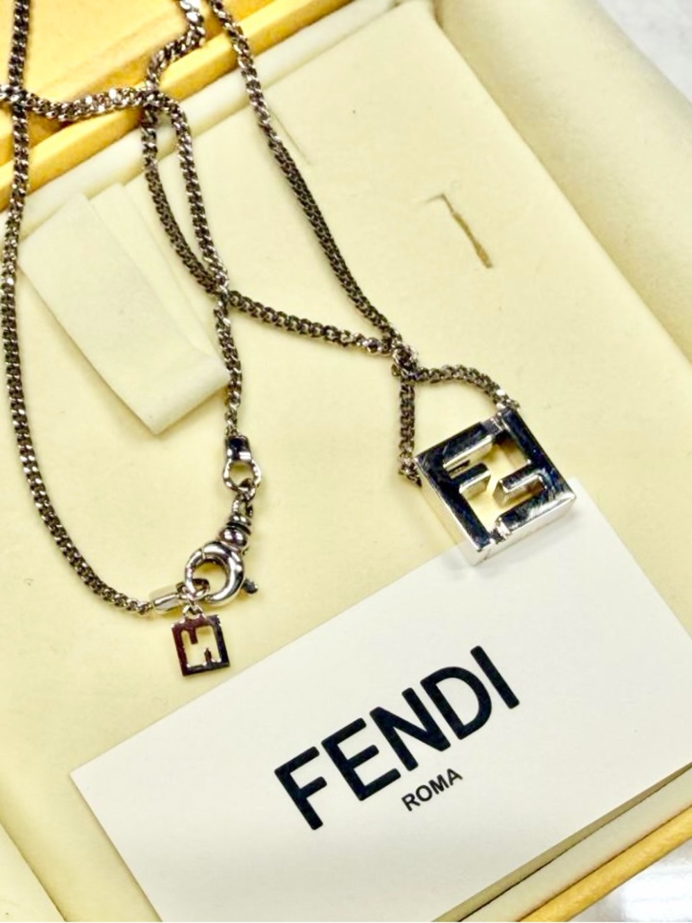 UNISEX Fendi FF Logo Silver Necklace